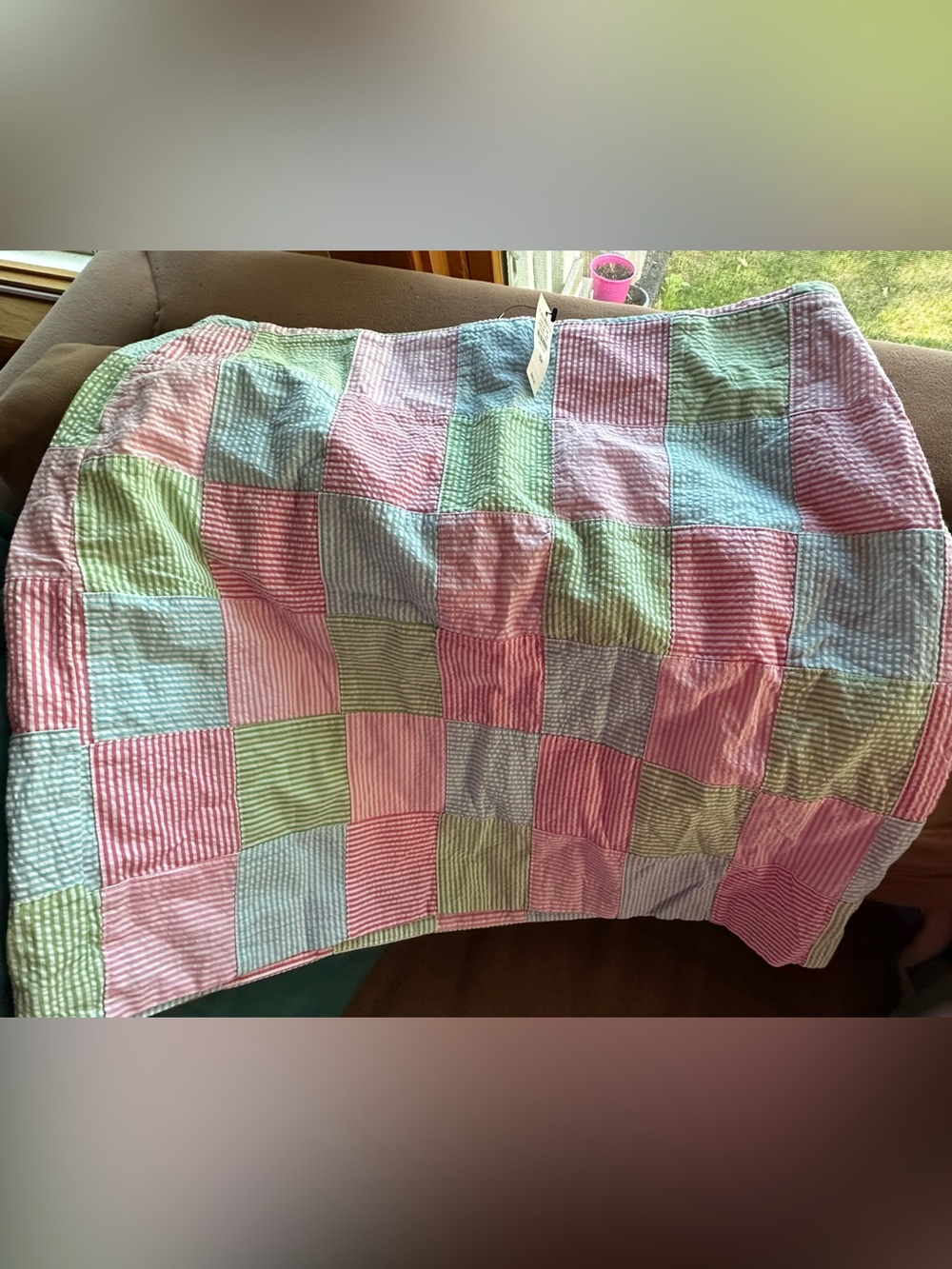 Pastel Patchwork Seersucker Skirt- Pink, Blue, Green